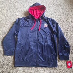 US Soccer Mens Navy Blue Red Full Zip Hoodie Sweatshirt XXL United States Soccer